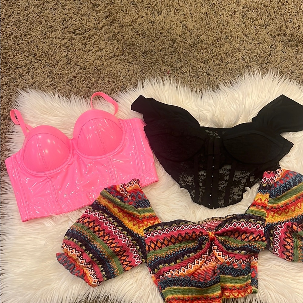 SHEIN Pink, Black, and Multicolor Crop Tops